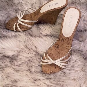 Aldo White Cork Wedge Sandals